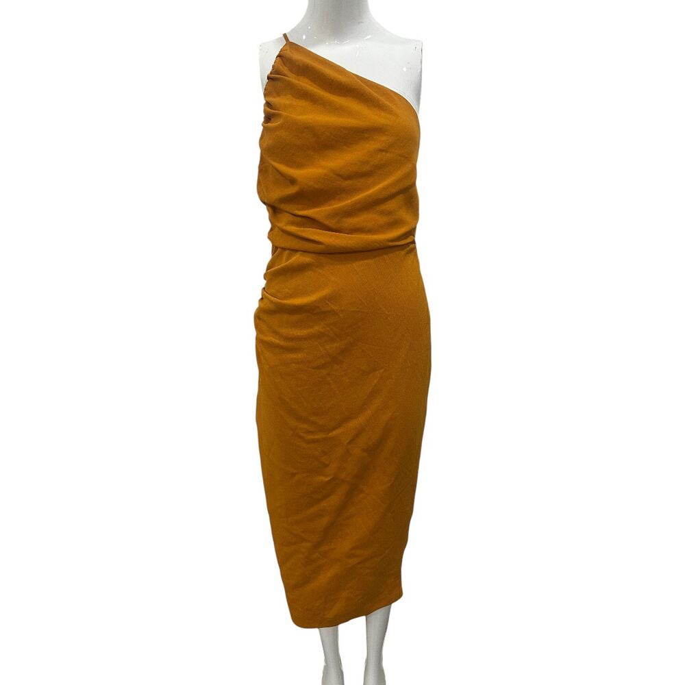 The Sei Crepe Stretch Sleeveless One-Shoulder Knee Length Dress Brown Size 4